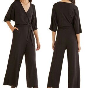 Amour Vert Terra Wrap Front Wide Leg Jumpsuit Black | S